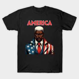 America Black Male Comic Book Superhero Patriotic July 4 T-Shirt